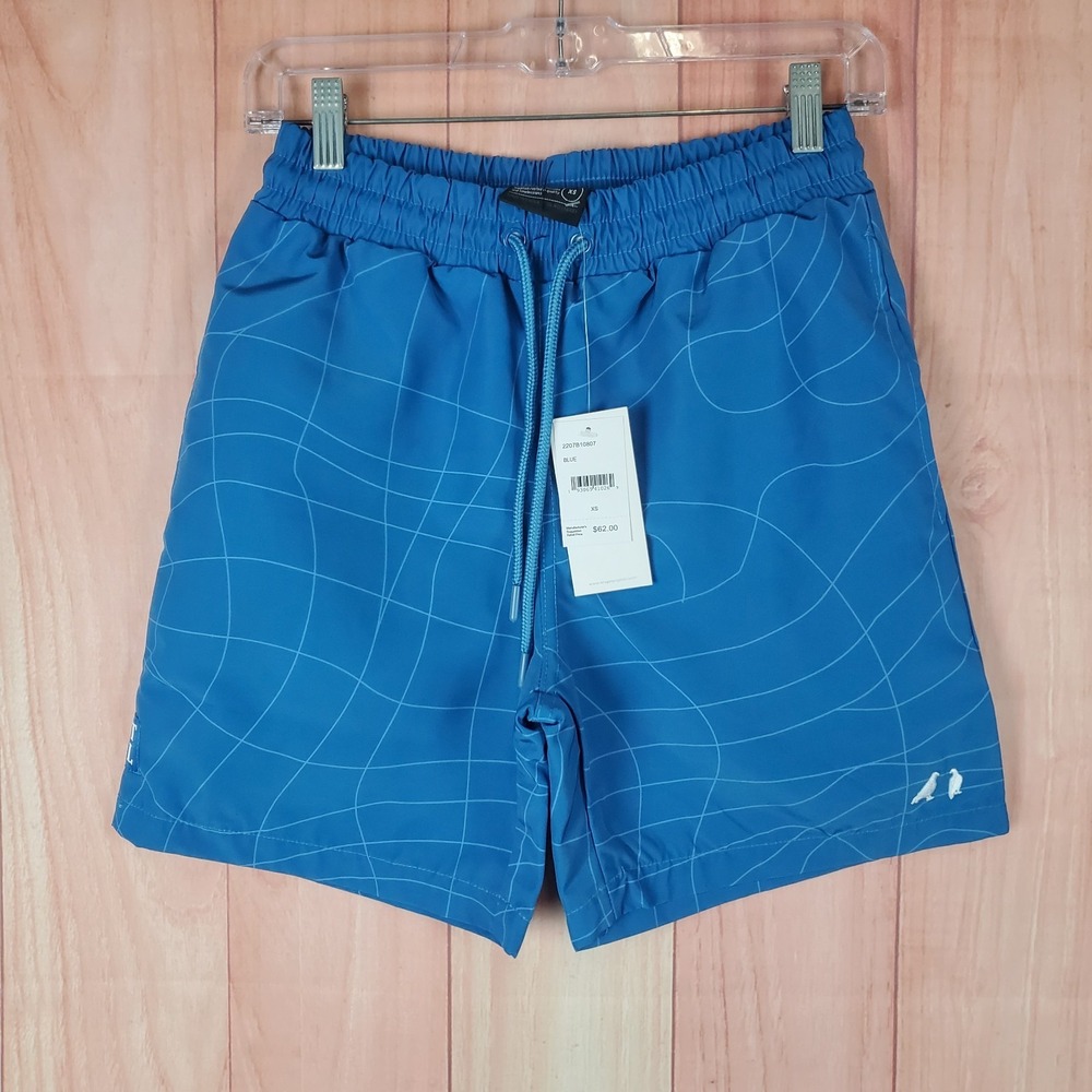 Staple NRG Trunks Shorts Men XS Blue Wavy Line Embroidered Pigeon Beach Swimwear
